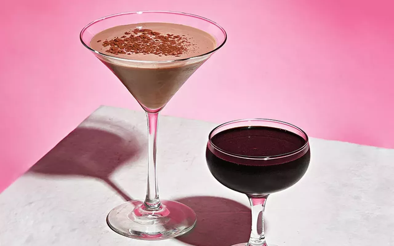 from left, milk chocolate martini and dark chocolate-raspberry martini at baileys' chocolate bar