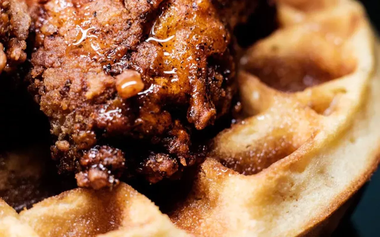 chicken and waffles at boardwalk waffles & ice cream