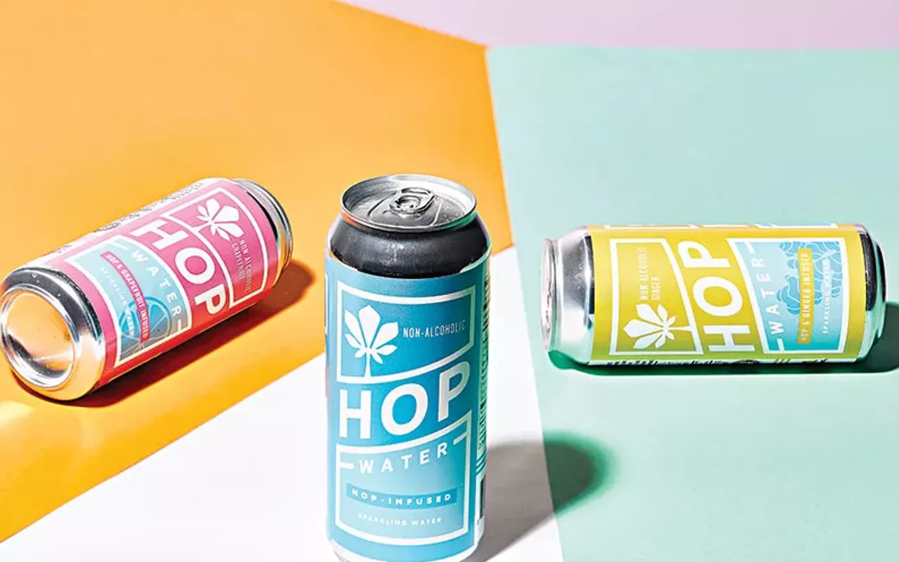 urban chestnut's hop water is a nonalcoholic sparkling water flavored with hops.